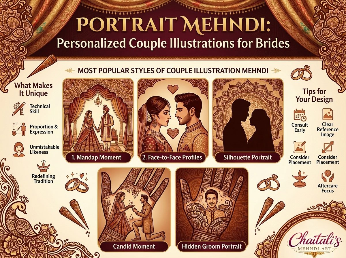 Portrait Mehndi: Adding Couple Illustrations to Bridal Designs