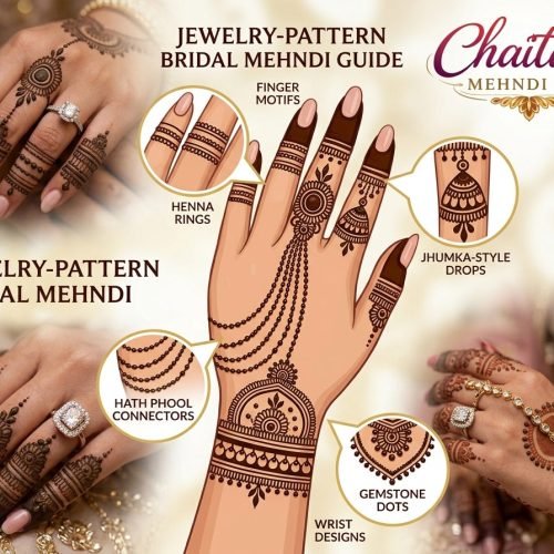 Bridal Mehndi with Finger Rings and Jewelry Patterns